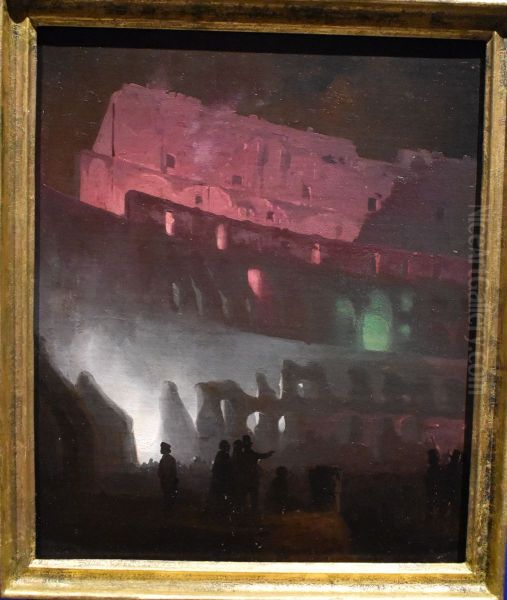 The Colosseum lit with Bengalian Fire Oil Painting by Ippolito Caffi