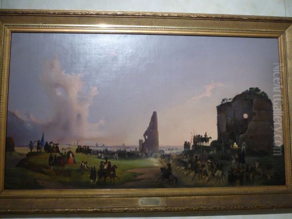 Festa degli artisti a Tor de' Schiavi Oil Painting by Ippolito Caffi