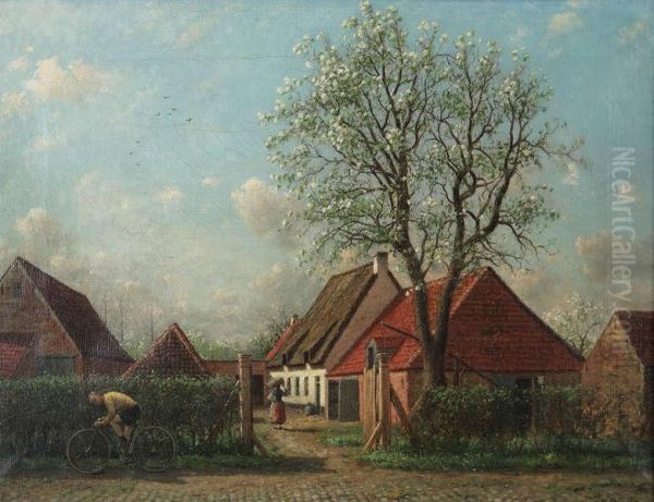 'zicht Op Den Weg Naarlinth/boerderij Van Peeters' Oil Painting by Victor Buyle