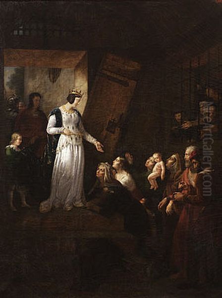 Blanche of Castile freeing prisoners Oil Painting by Eugenie Servieres