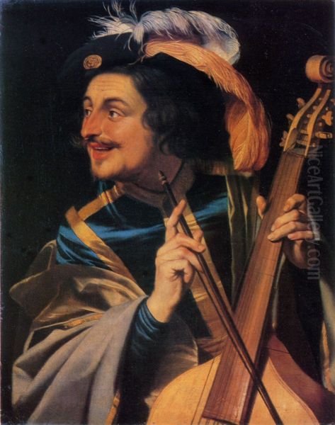 Man with viola da gamba Oil Painting by Gerard van Honthorst