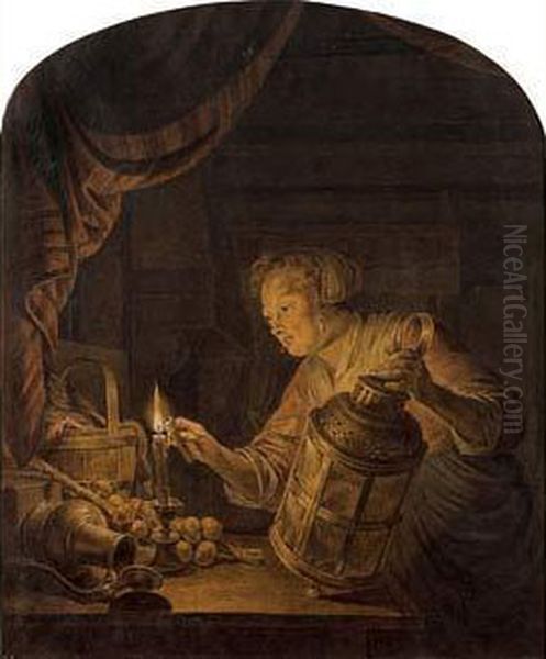 Femme Allumant Une Lampe Oil Painting by Cornelis Buys