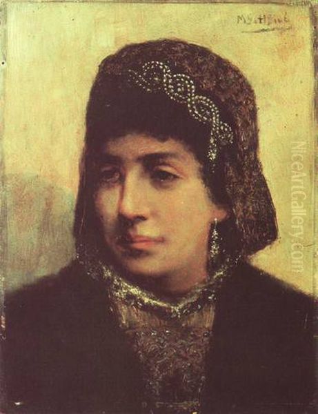 Head of a Jewish Bride Oil Painting by Maurycy Gottlieb