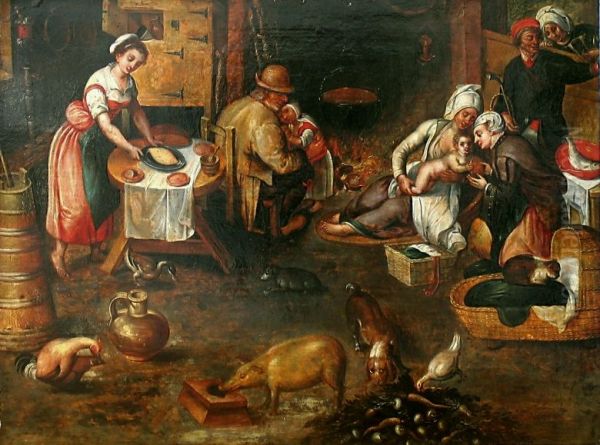 Interior of a peasant dwelling. Oil Painting by Pieter Aertsen