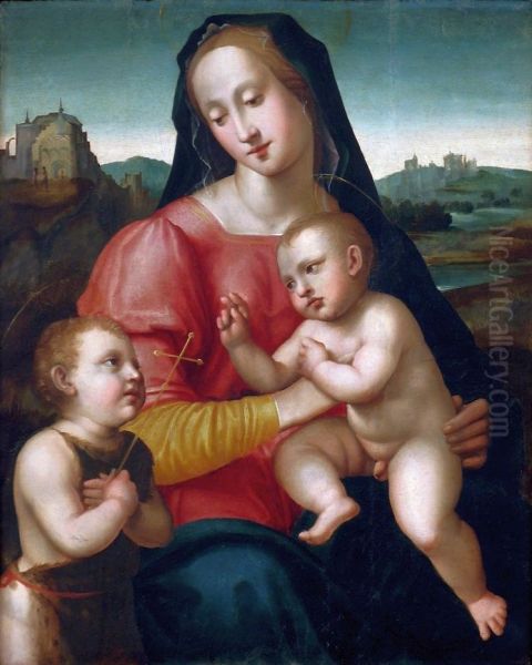 Virgin and Child with Saint John the Baptist. Oil Painting by Innocenzo di Pietro Francucci da Imola