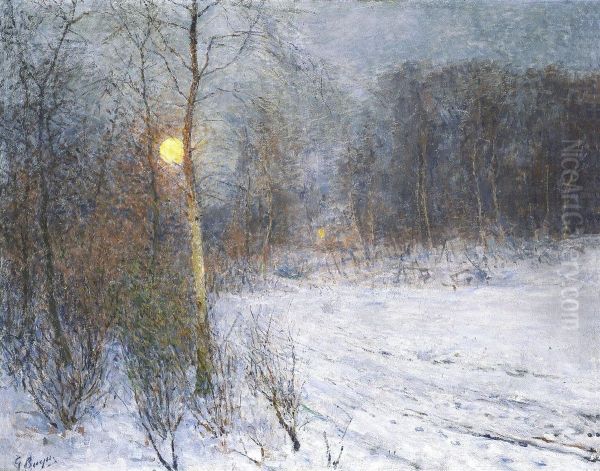 Moonlight Over The Snow-covered Forest Oil Painting by Georges Buysse