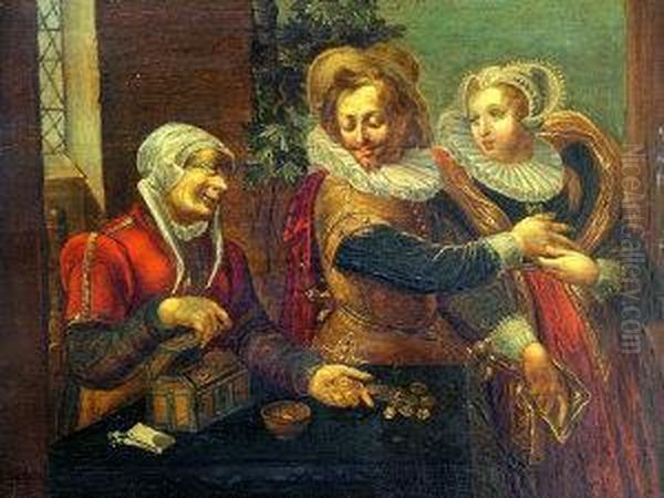 A Brothel Scene With A Young Couple And A Procuress Oil Painting by Willem Buytewech