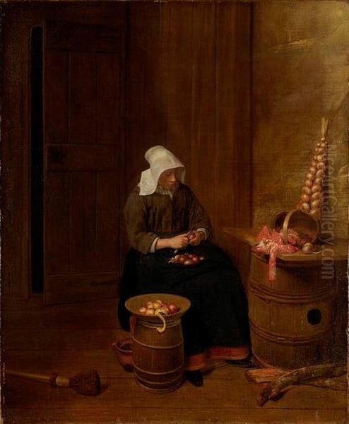 La peleuse de pommes Oil Painting by Esaias Boursse