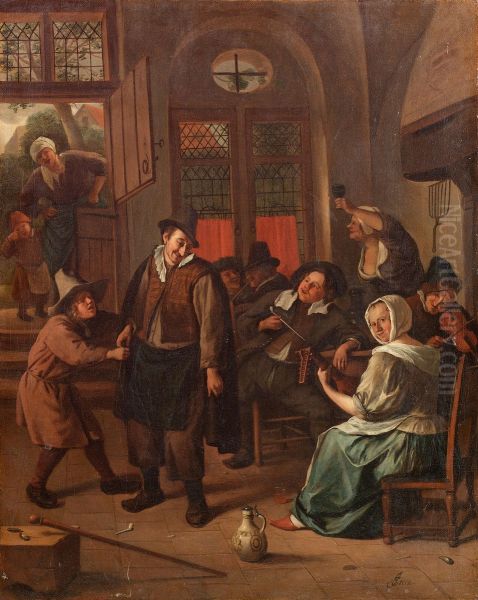 A Tavern Scene Oil Painting by Jan Steen