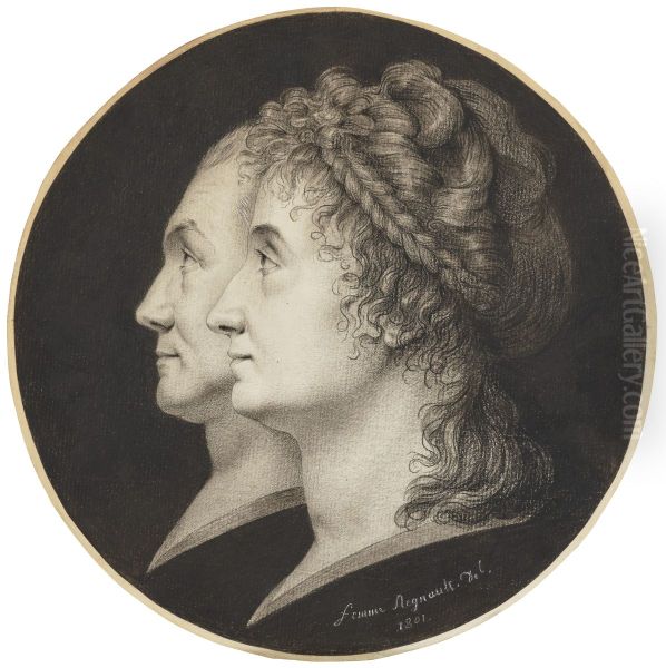 Double Portrait of Jean-Francois Heurtier and His Wife Marie-Victoire Jobbe in Profile Oil Painting by Sophie Regnault