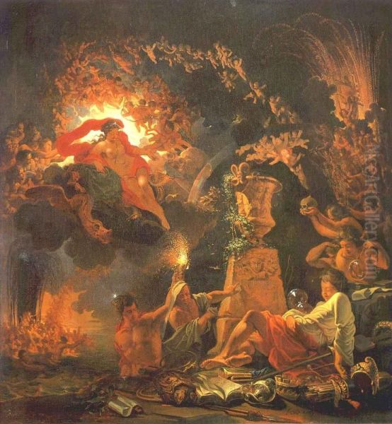 Allegorical Scene Oil Painting by Domenicus van Wijnen