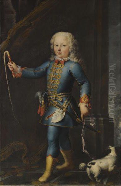 Portrait Of Michele Antonio Saluzzo, Full Length, With Hisdog Oil Painting by Maria Giovanna Battista Buzzana Clementi