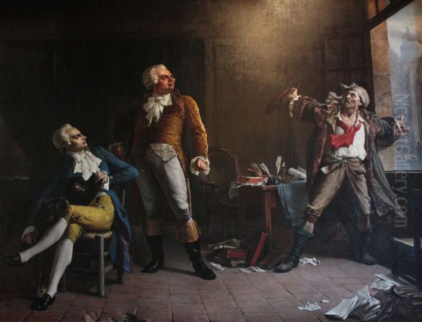 Marat ayant une conversation animee avec Danton et Robespierre Oil Painting by Alfred Loudet