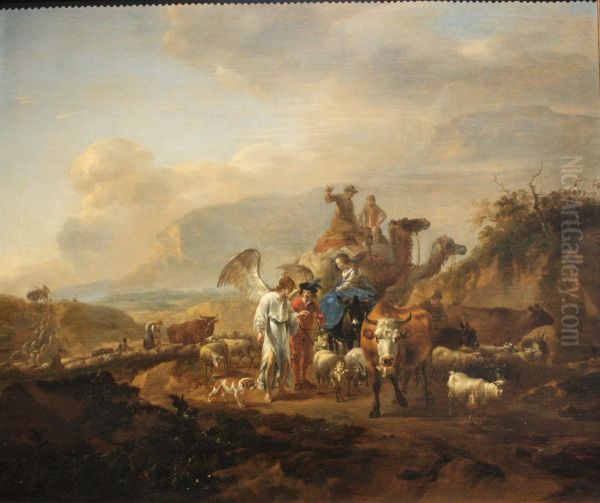 Heimreise des Tobias (Jacobs Zug ubers Gebirge) Oil Painting by Nicolaes Pieterszoon Berchem