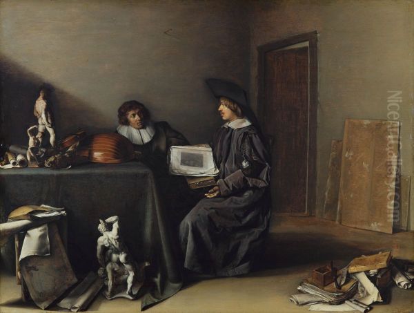 Two gentleman discussing art Oil Painting by Pieter Codde