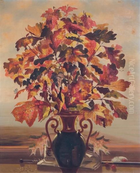 Still Life With Autumn Leaves Oil Painting by Taylor Buzzell