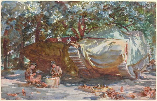 Camouflaged Tanks, Berles-au-Bois Oil Painting by John Singer Sargent