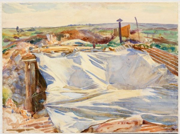 A Tarpaulin over a Dug-out, Ransart Oil Painting by John Singer Sargent