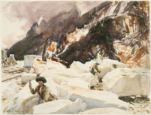 Carrara: Marmorbrott i vata Oil Painting by John Singer Sargent