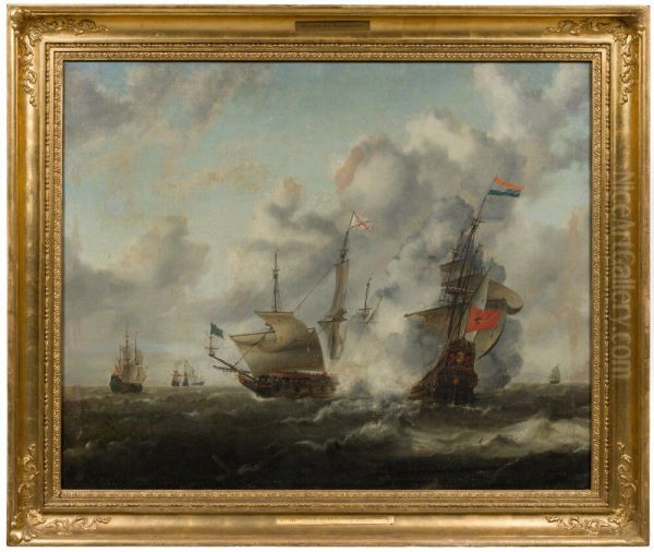 Sea Battle between the English and the Dutch Oil Painting by Hendrick Van Anthonissen