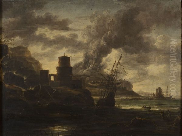 Harbour Scene Oil Painting by Salvator Rosa