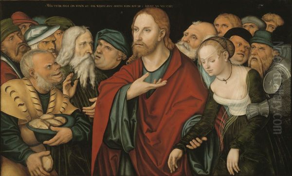 Christ and the Woman Taken in Adultery Oil Painting by Lucas Cranach the Elder