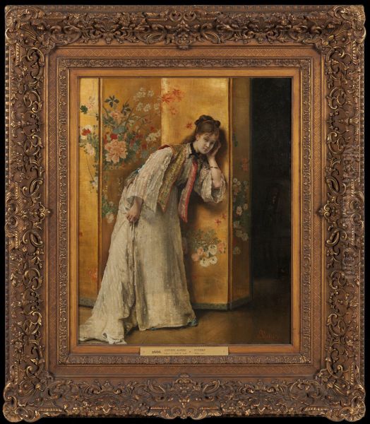 Nyfiken Oil Painting by Alfred Stevens