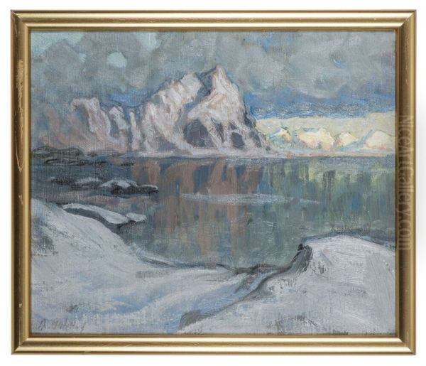 Boats between the Mountains. Study from Lofoten Oil Painting by Anna Boberg