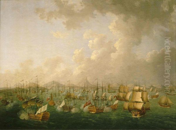 Combat de la Praya Oil Painting by Auguste-Louis de Rossel de Cercy