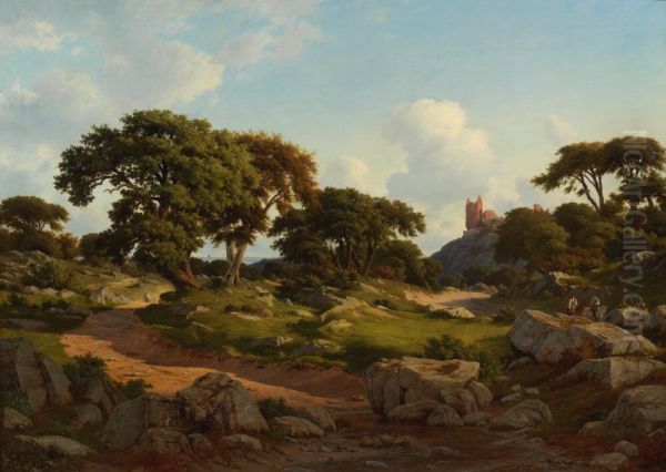 Landscape with a Ruined Castle, Hammershus on the Island Bornholm Oil Painting by Georg Emil Libert