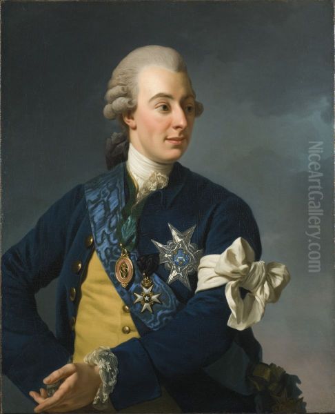 Gustaf III med frihetsbindeln Oil Painting by Alexander Roslin