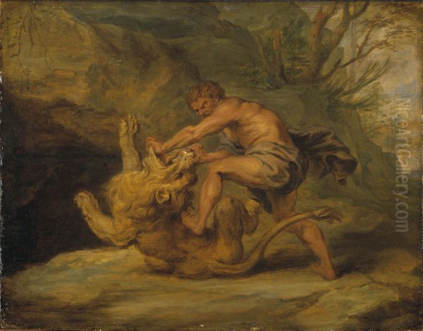 Simson och lejonet. Skiss Oil Painting by Peter Paul Rubens