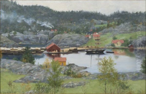 Fjordlandskap Oil Painting by Sophie Werenskiold