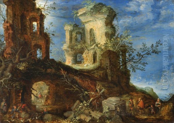 Landscape with ruins Oil Painting by Roelant Savery