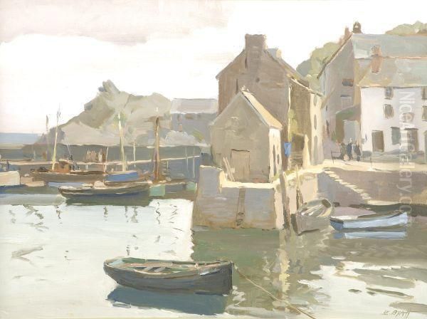 Polperro Harbour Oil Painting by Edwin Byatt