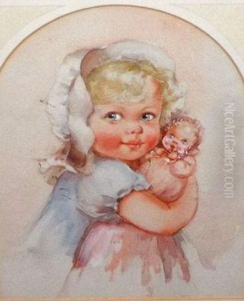 Young Girl Holdingher Doll Oil Painting by Edwin Byatt