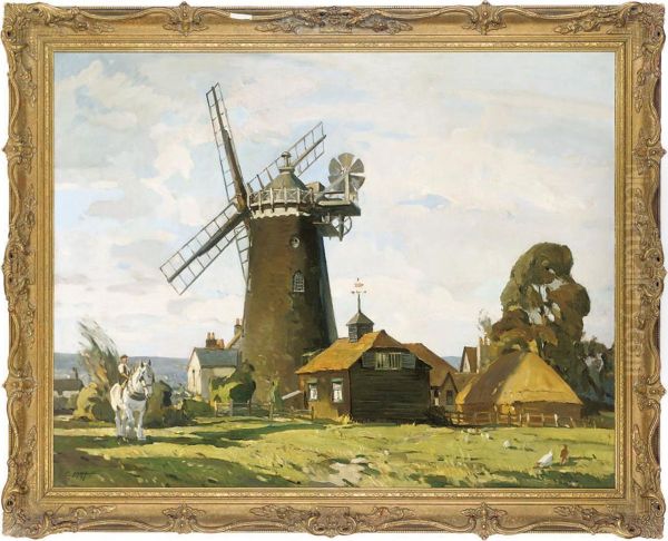 Polegate Mill, Sussex Oil Painting by Edwin Byatt