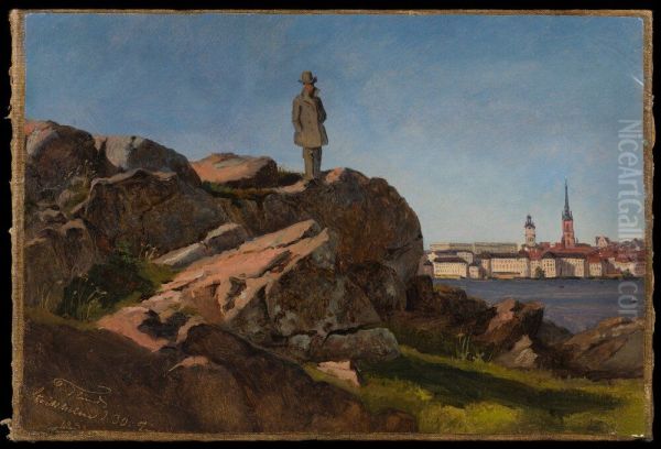 Peter Christian Skovgaard on a Rock on Kungsholmen, Stockholm Oil Painting by Frederik Christian Lund