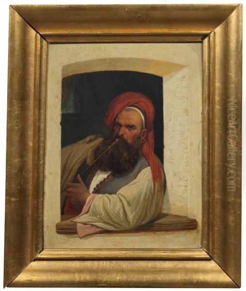 Pipe-Smoking Algerian Man Oil Painting by Niels Simonsen