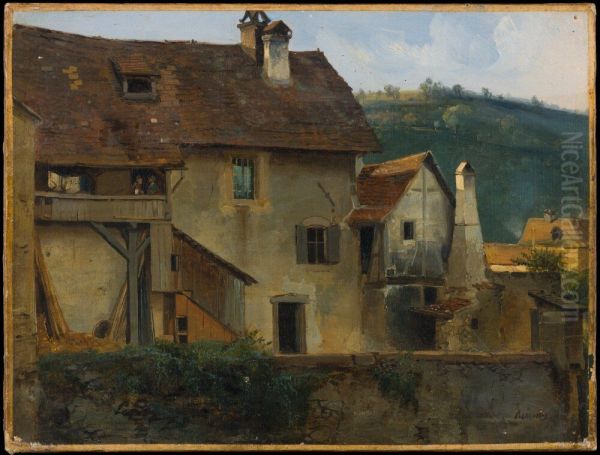 Buildings in Sainte Marie aux Mines, Haut Rhin Oil Painting by Jean-Charles-Joseph Remond