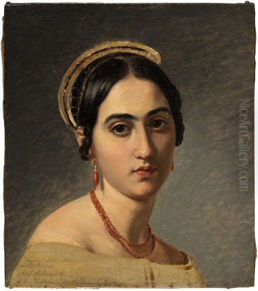 Regina. Roman Girl with Choral Necklace and Earrings Oil Painting by Olof Johan Sodermark