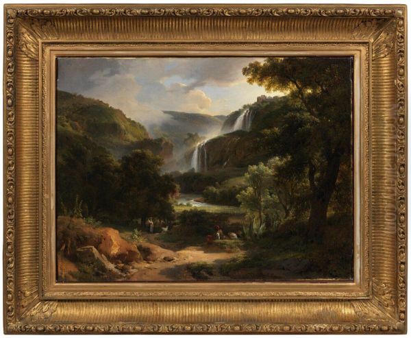 Marmore Falls, Near Terni, Italy Oil Painting by Achille Etna Michallon