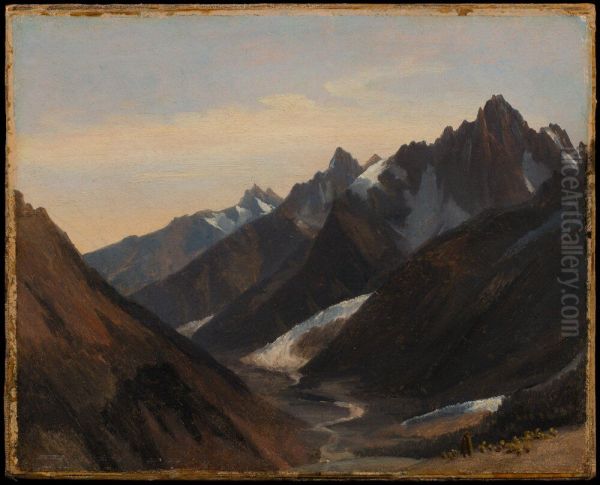 View of The Chamonix Valley. Study Oil Painting by Auguste-Xavier Leprince