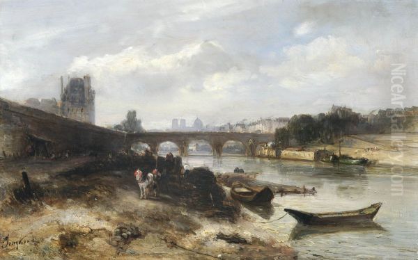 View of the Seine looking towards the Pont Royal and the Pavillon de Flore Oil Painting by Johan Jongkind