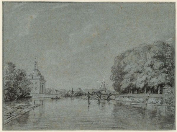 Plantage Muidergracht, gesehen aus nordostlicher Richtuing. Links der Muiderpoort. Rechts die Plantage. Oil Painting by Jurriaen Andriessen