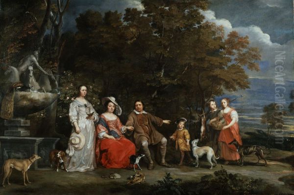 A Family Group in a Landscape Oil Painting by Gonzales Coques