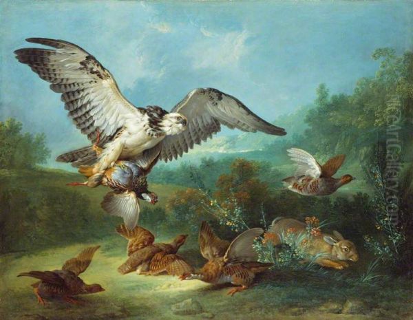 Hawk Attacking Partridges and a Rabbit Oil Painting by Jean-Baptiste Oudry