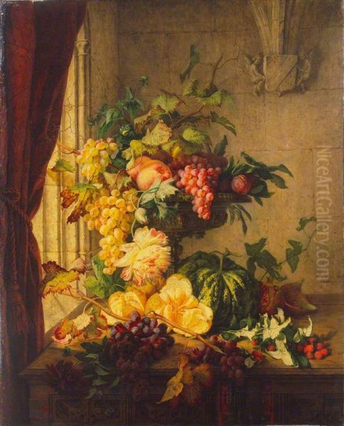 Flowers and Grapes Oil Painting by Simon Saint-Jean