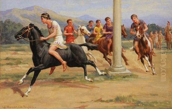 Horse Racing In Ancient Greece Oil Painting by William Hounsom Byles