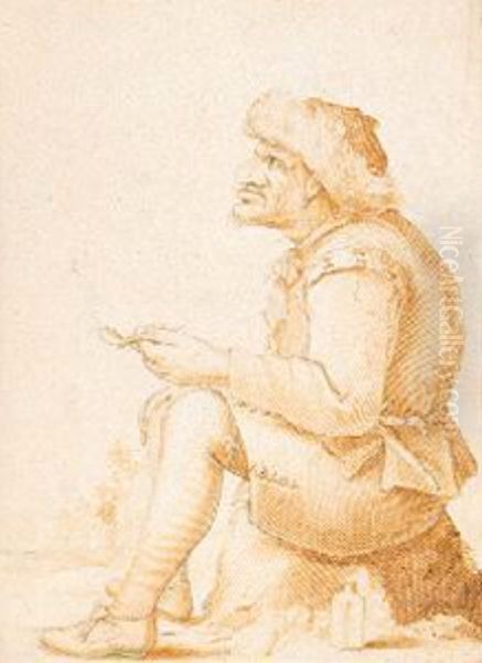 Seated Peasant, Smoking a Pipe Oil Painting by Anthonie Crussens